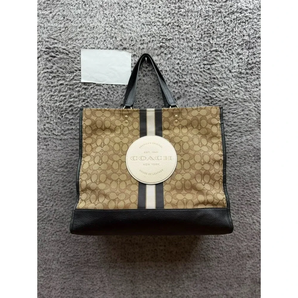 Coach Dempsey Tote Bag 40 Signature Jacquard Canvas Stripe Coach Patch C1548